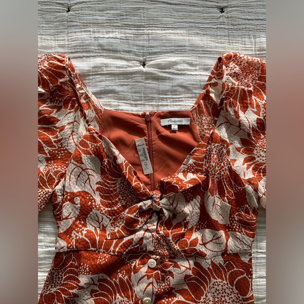 Madewell silk tie-front sunflower dress - Picture 3 of 7